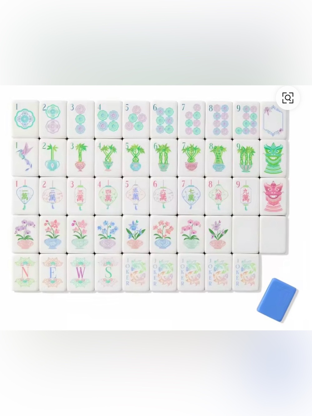 Mahjong 4 stack Tile Set - cornflower blue backs, olive, navy.  So Pretty!